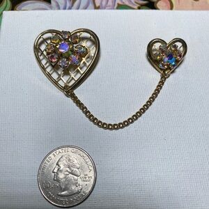 Vintage Heart Chain Brooch with Multicolor Gems